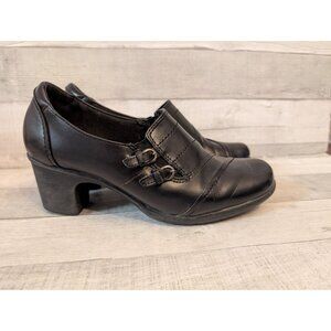 Thom Mcann Womens Black Leather Heeled Loafers With Buckle Detail Size 10w